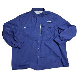 Realtree Fishing Performance Button‎ Down Shirt Navy Blue Long Sleeve 2XL